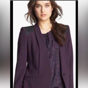 Trouve Purple Blazer with Faux Leather Detail